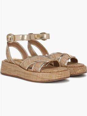 Sam Edelman Tan Gold Woven Raffia Platform Sandals